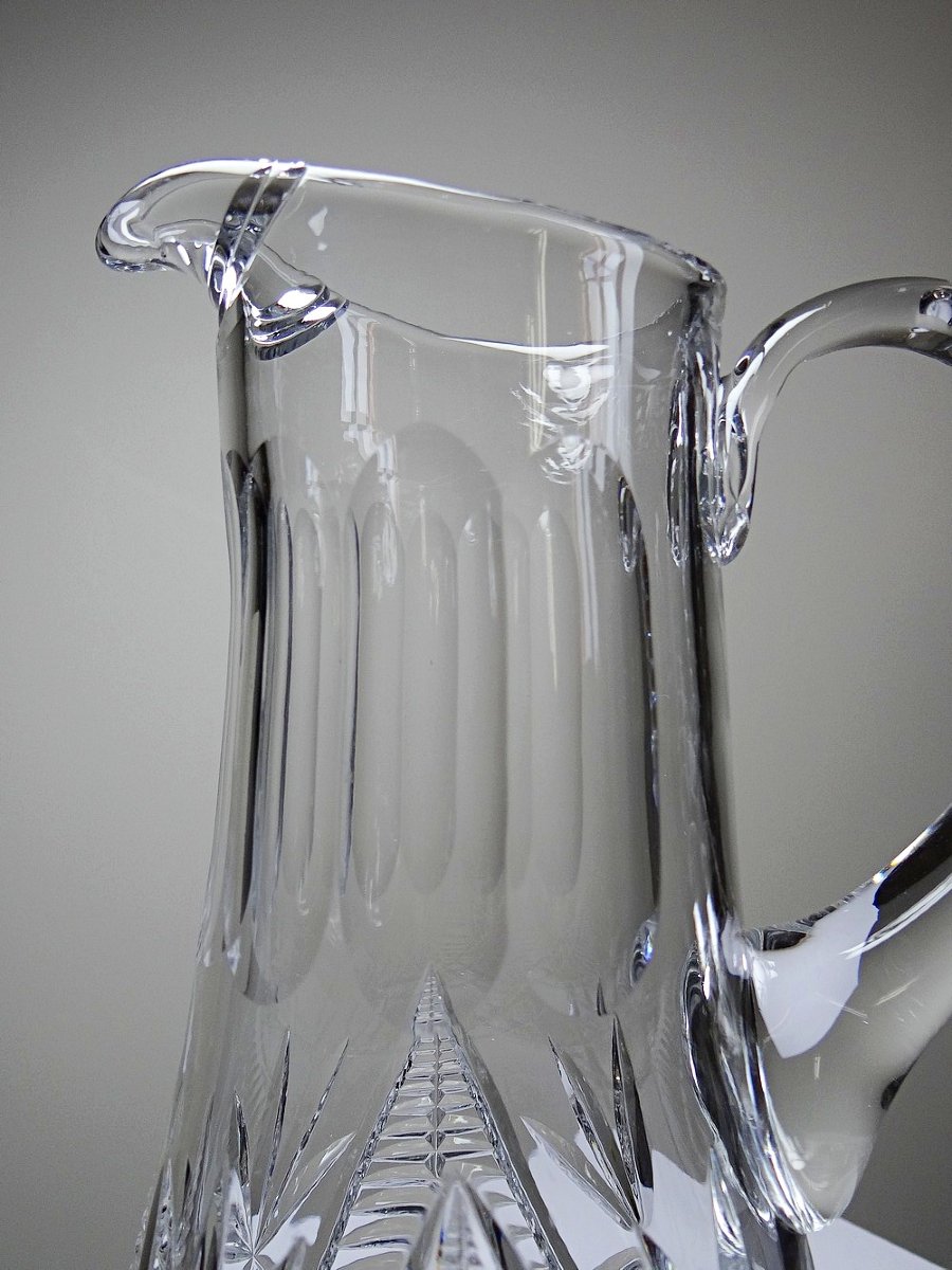 Grand pichet à eau en cristal taillé, cristallières européennes XXe-photo-1