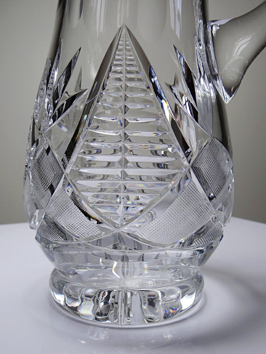 Grand pichet à eau en cristal taillé, cristallières européennes XXe-photo-3