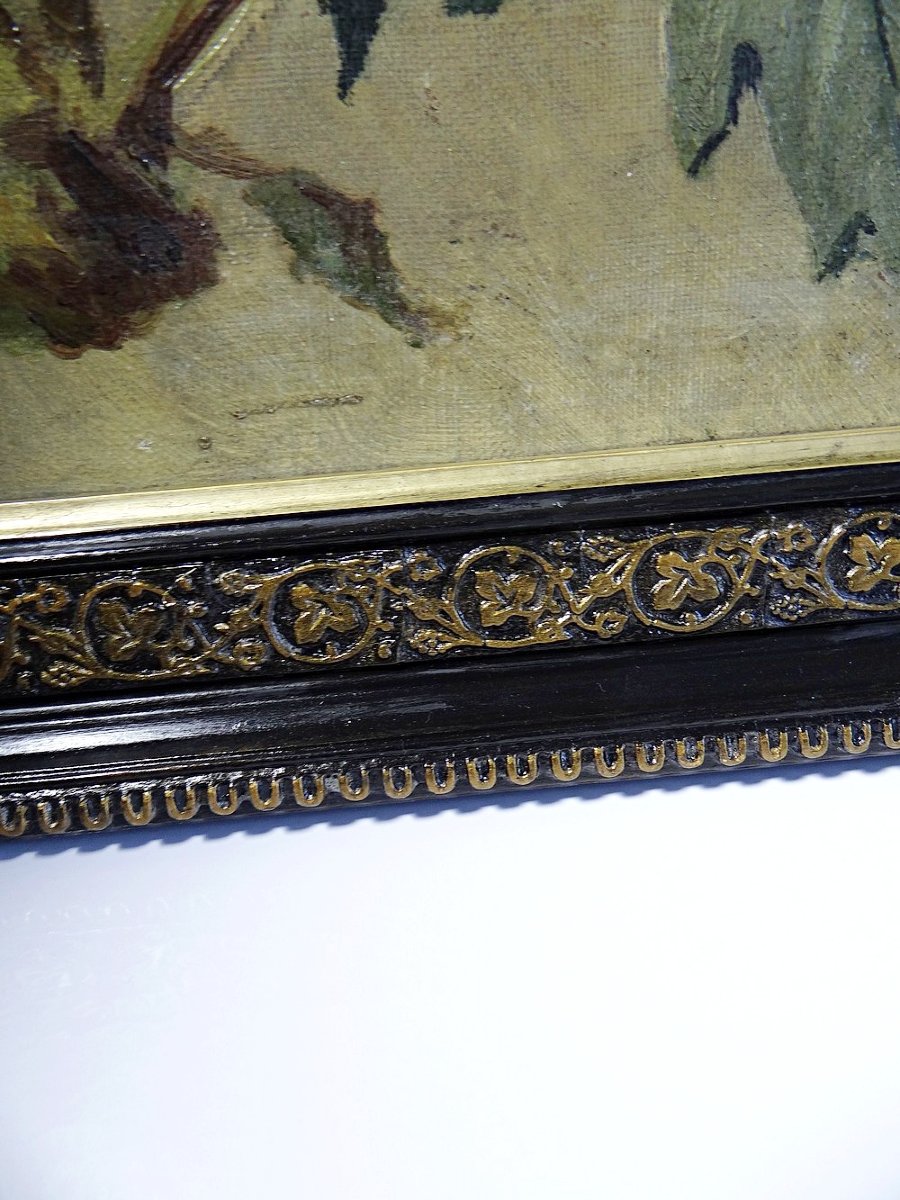 Grand tableau ancien aux pivoines, signé E. Jacque, fin XIXe début XXe-photo-6