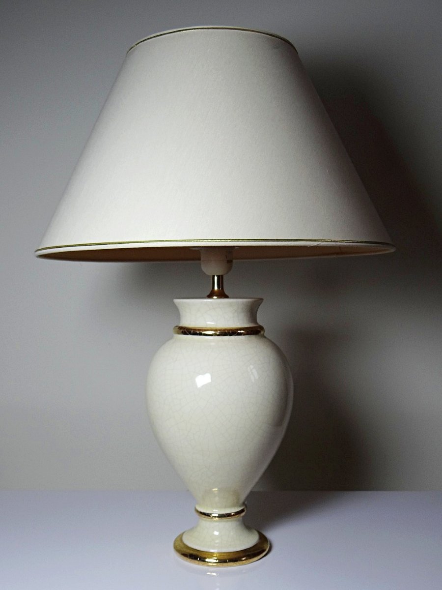 Lampe en faïence craquelée ivoire doré, att. à Le Dauphin années 80-90-photo-2