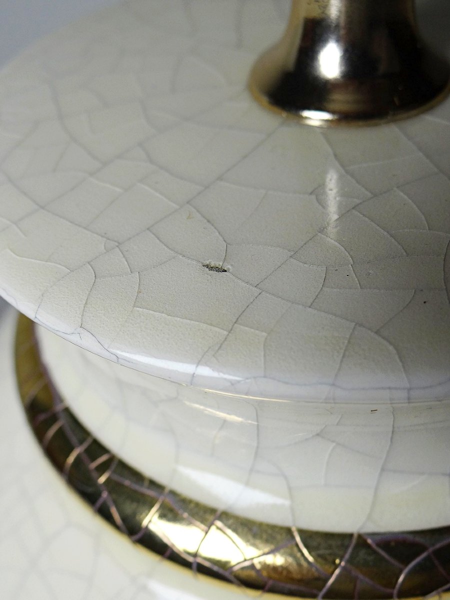 Lampe en faïence craquelée ivoire doré, att. à Le Dauphin années 80-90-photo-6