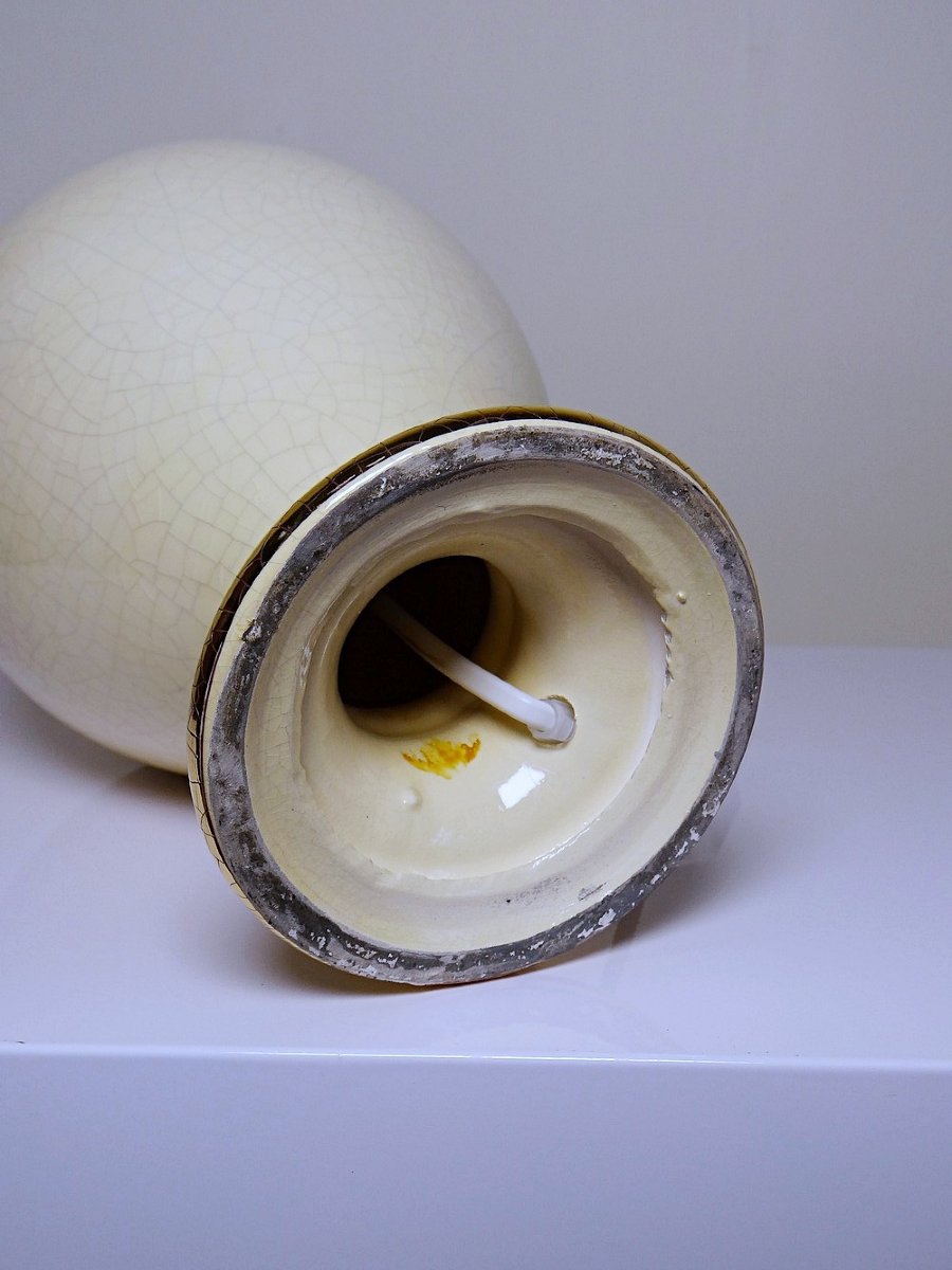 Lampe en faïence craquelée ivoire doré, att. à Le Dauphin années 80-90-photo-7