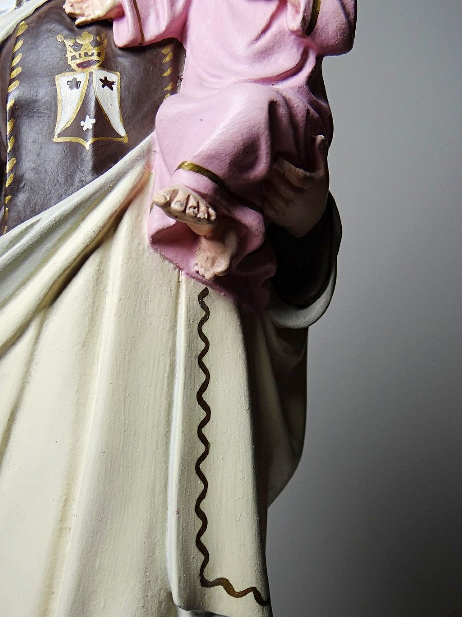 Statuette stuc ND du Mont Carmel, ateliers Olot, yeux en verre, 1920-1930 -photo-2