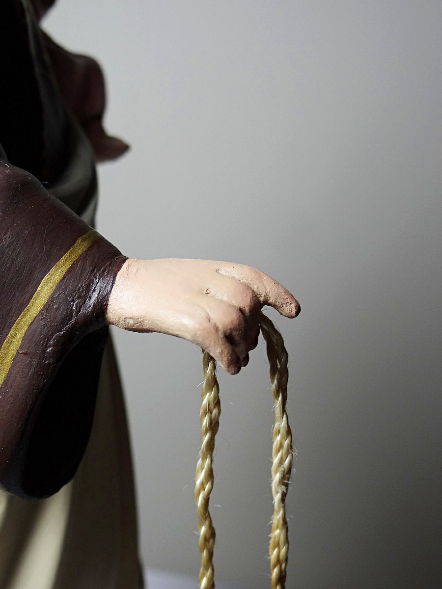 Statuette stuc ND du Mont Carmel, ateliers Olot, yeux en verre, 1920-1930 -photo-3