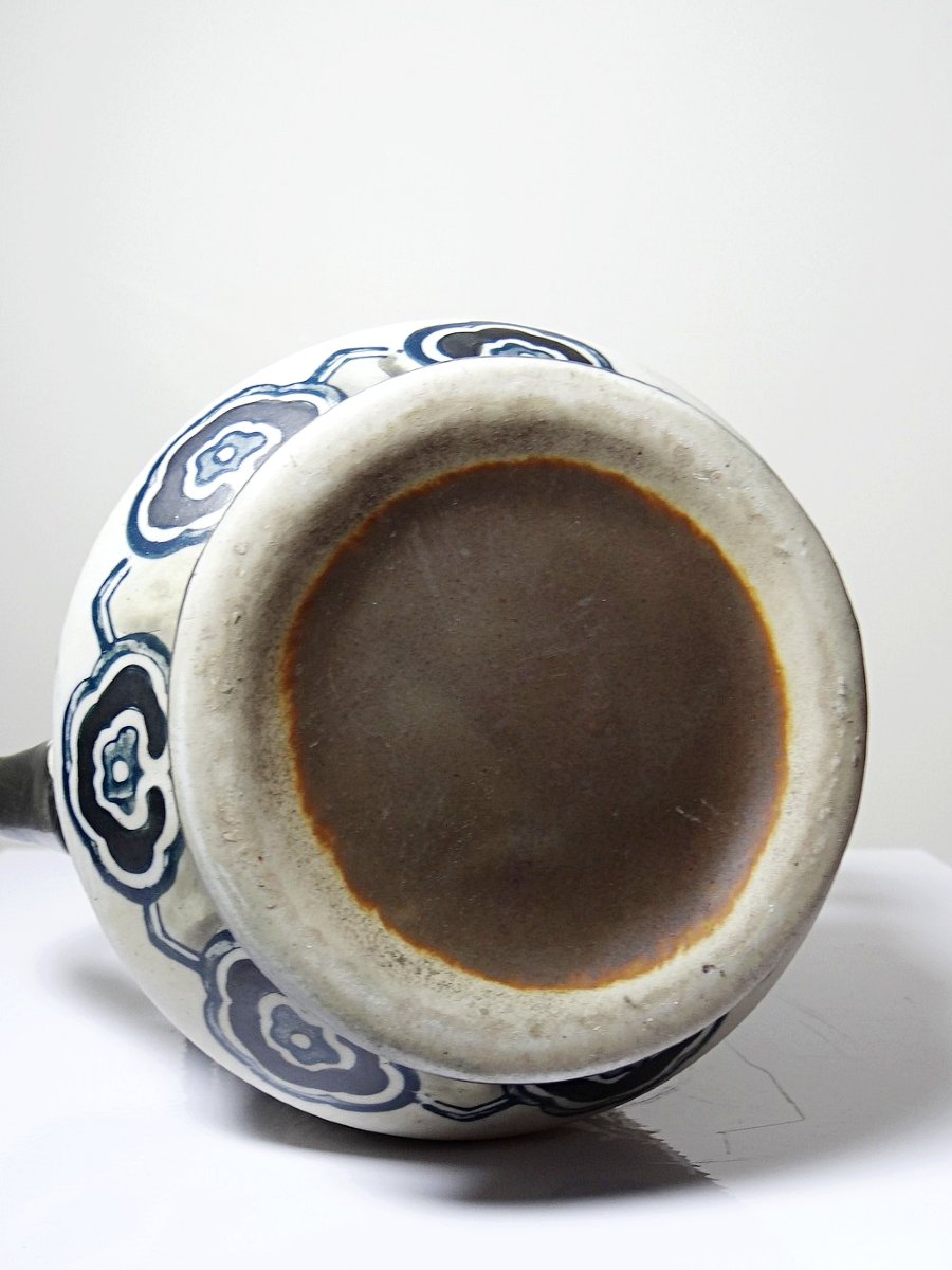 Antique Art Deco 1920-40 Stoneware Vase, Art Nouveau & Chinoiserie Style-photo-5