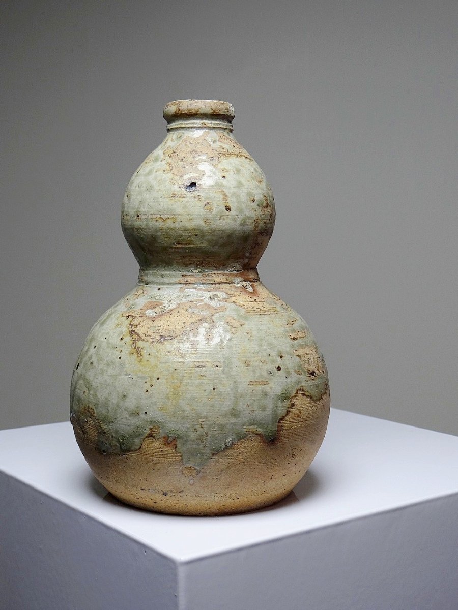 Gourde double à saké céramique Japonaise d'Iga grès d'artisanat XXe-photo-3