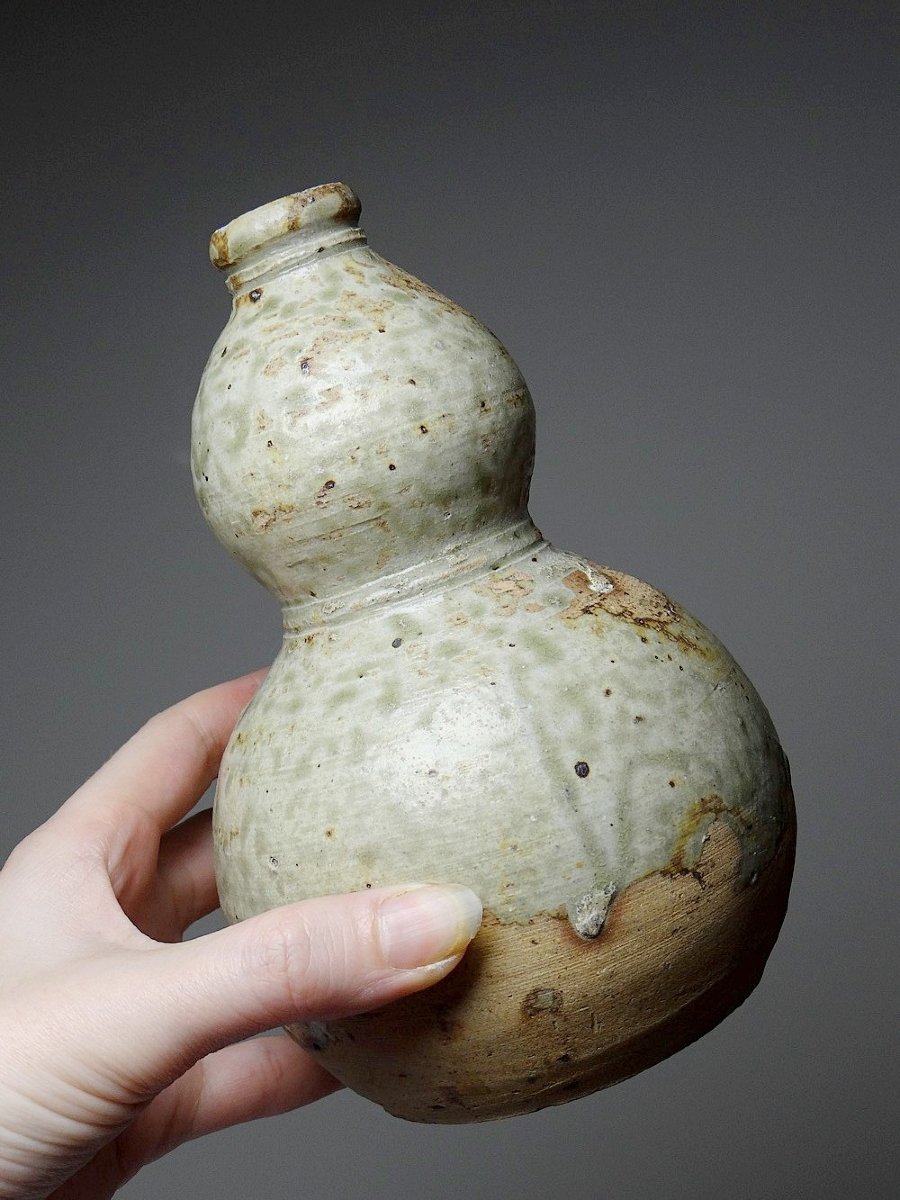 Gourde double à saké céramique Japonaise d'Iga grès d'artisanat XXe-photo-4