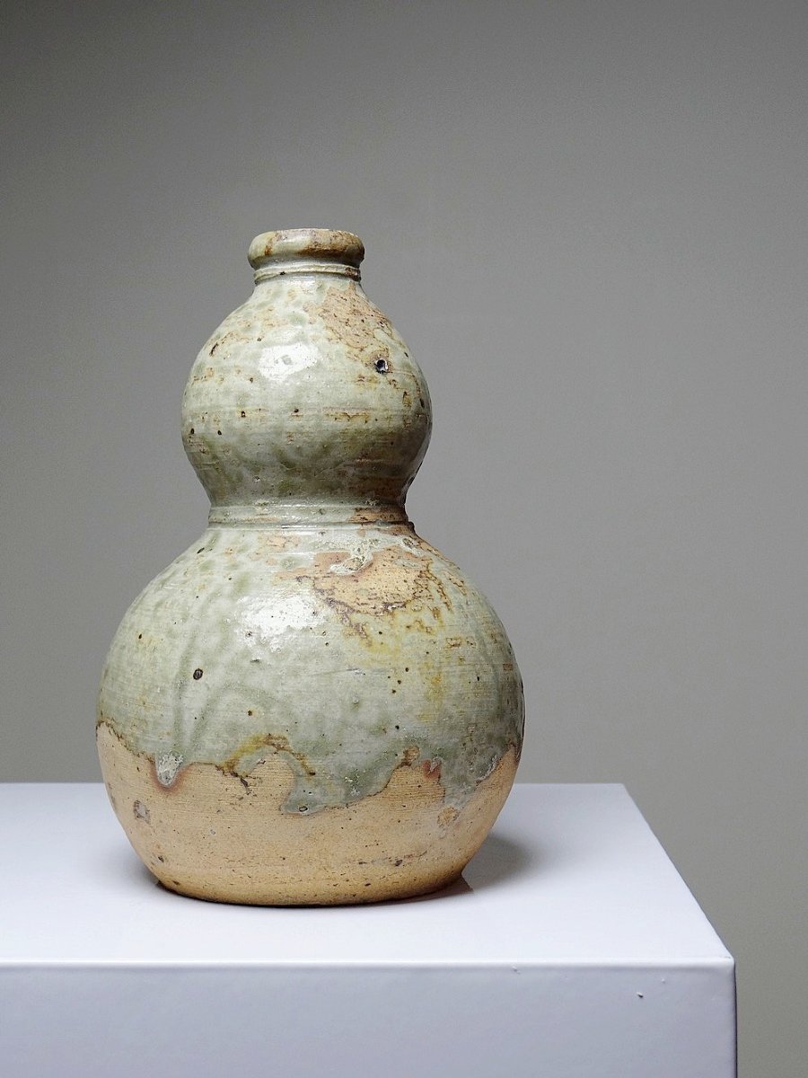 Gourde double à saké céramique Japonaise d'Iga grès d'artisanat XXe-photo-1