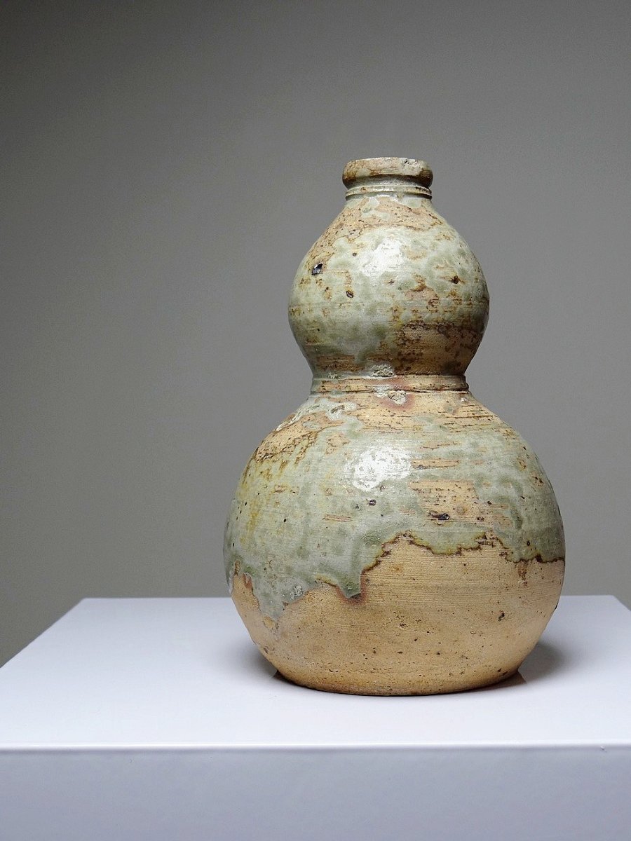 Gourde double à saké céramique Japonaise d'Iga grès d'artisanat XXe-photo-2