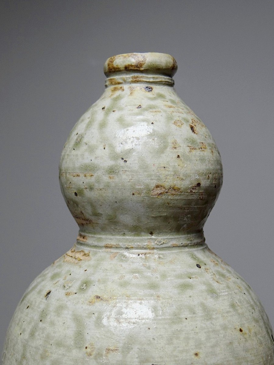 Gourde double à saké céramique Japonaise d'Iga grès d'artisanat XXe-photo-8