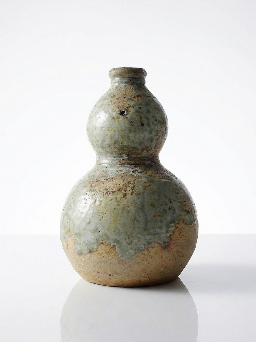 Gourde double à saké céramique Japonaise d'Iga grès d'artisanat XXe