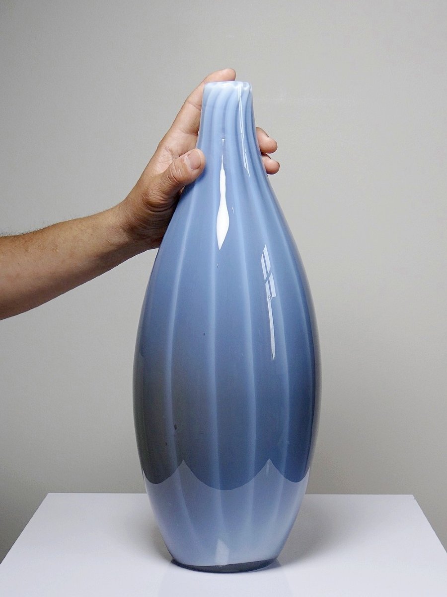 Duo de vases vintages verre fumé doublé d'opaline bulle de savon Murano XXe-photo-2