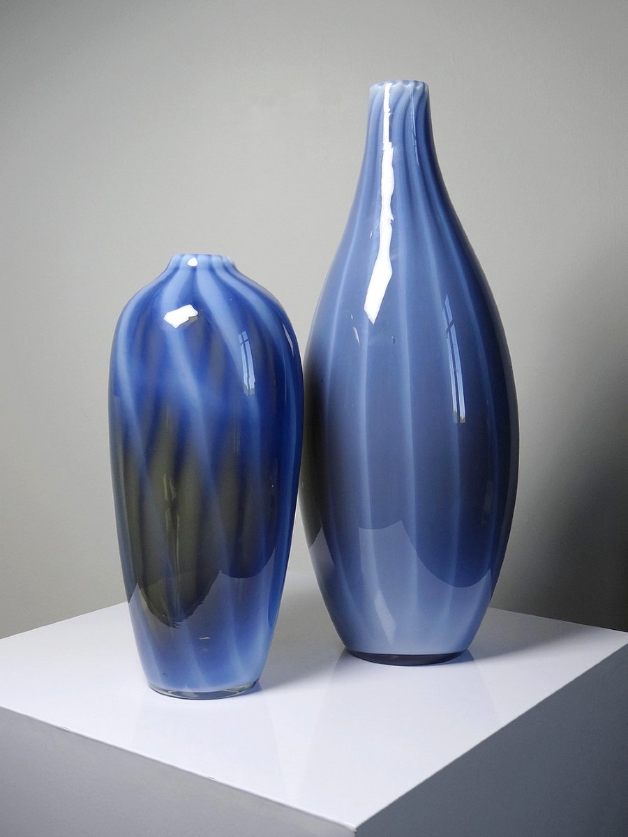 Duo de vases vintages verre fumé doublé d'opaline bulle de savon Murano XXe-photo-3