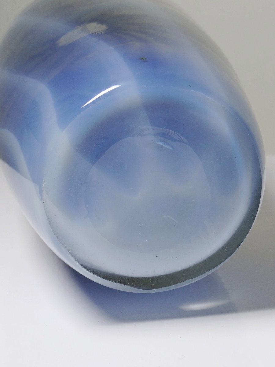 Duo de vases vintages verre fumé doublé d'opaline bulle de savon Murano XXe-photo-3