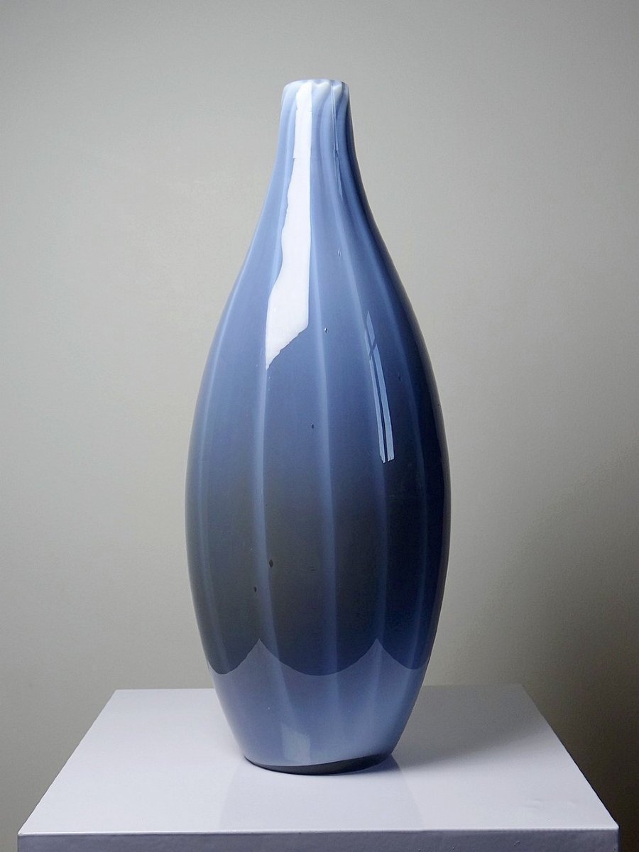 Duo de vases vintages verre fumé doublé d'opaline bulle de savon Murano XXe-photo-5