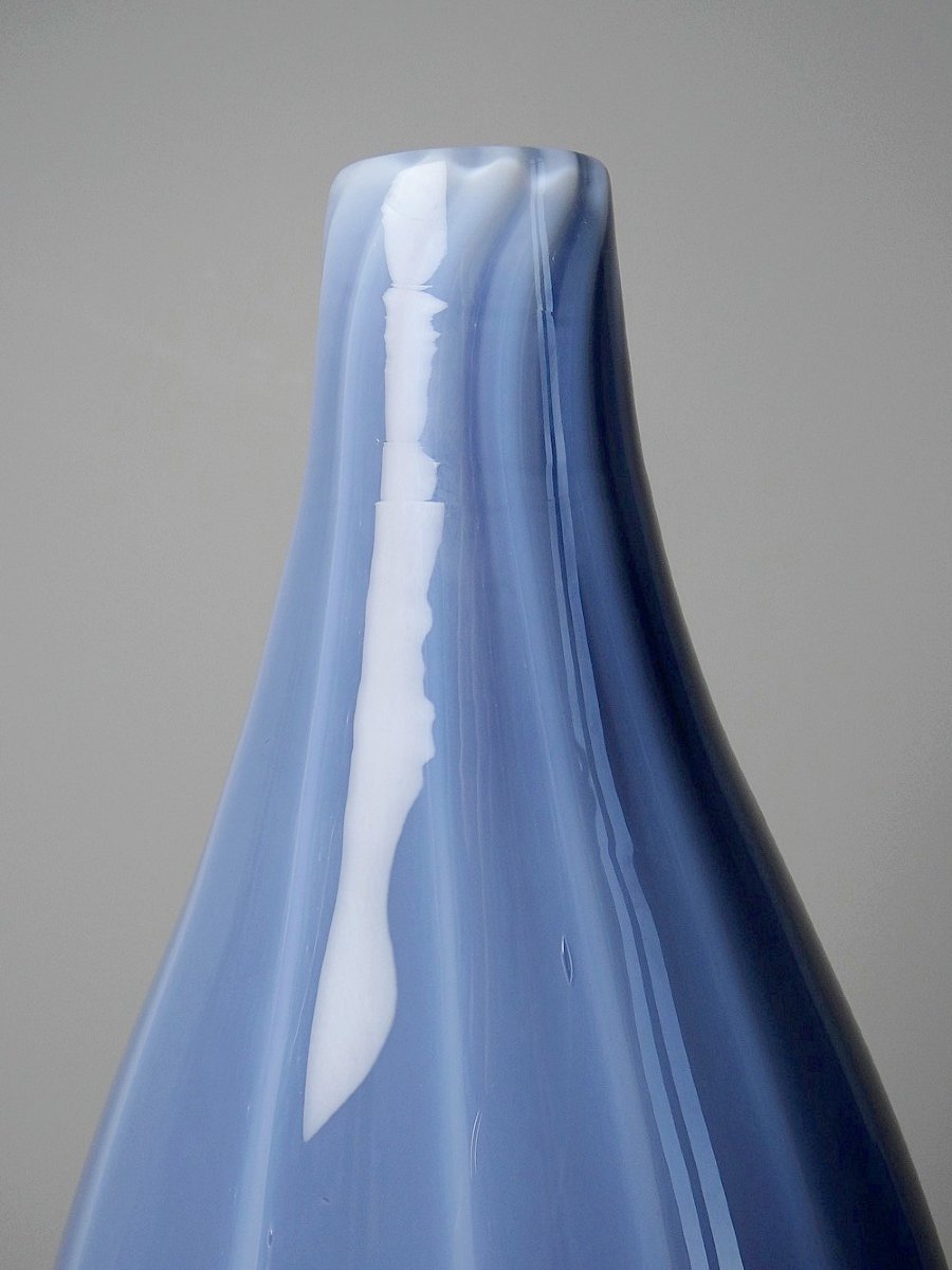 Duo de vases vintages verre fumé doublé d'opaline bulle de savon Murano XXe-photo-6