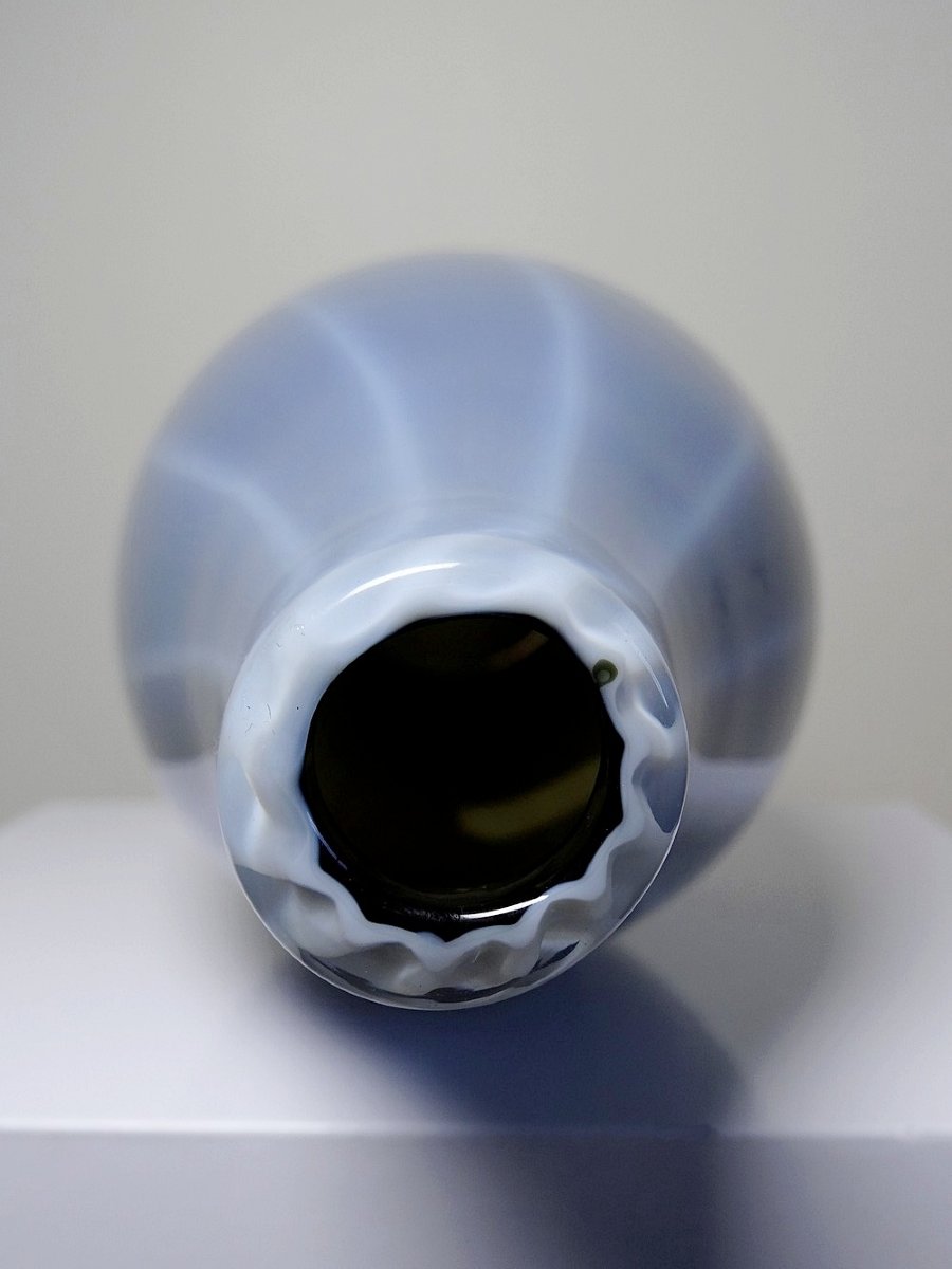 Duo de vases vintages verre fumé doublé d'opaline bulle de savon Murano XXe-photo-7