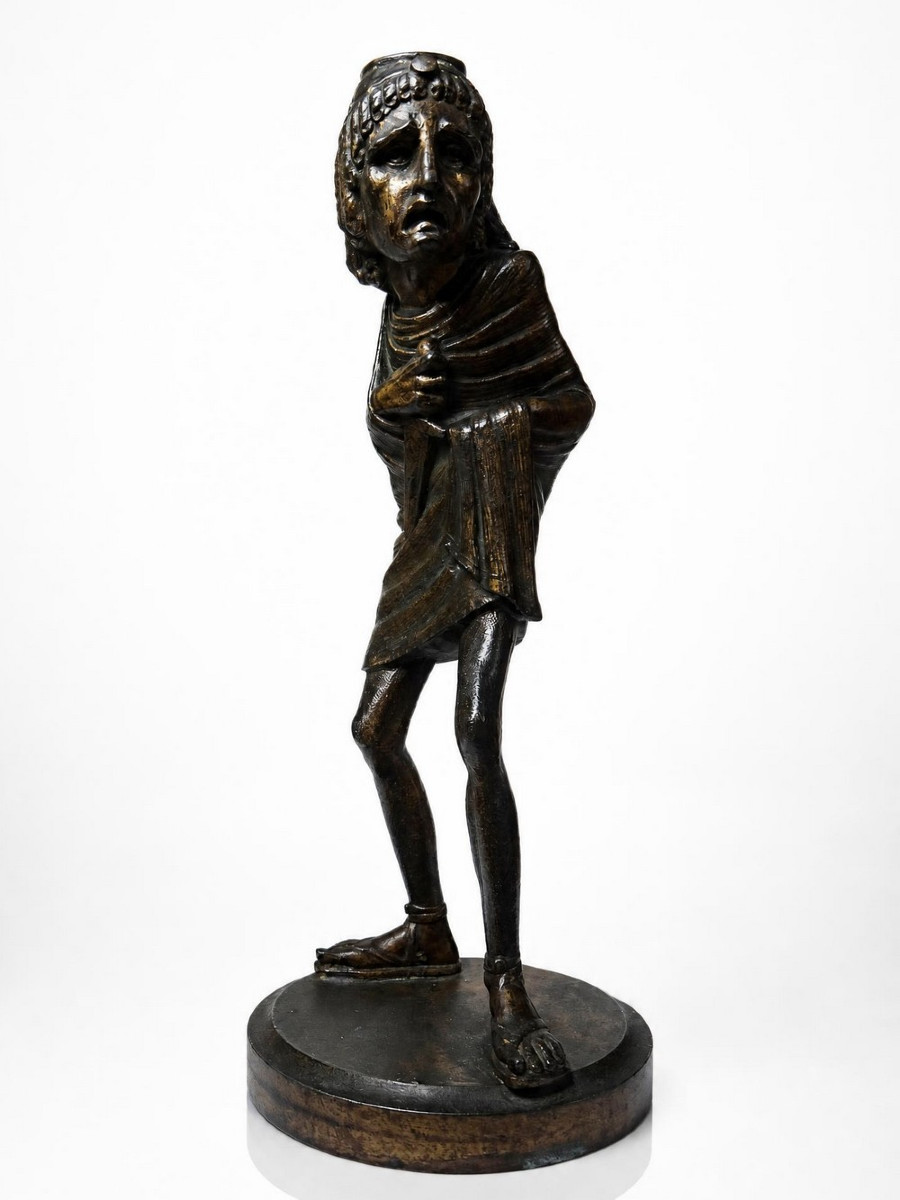 Bougeoir caricatural régule patiné, Frédérick Lemaître, ancien XIX-XXe