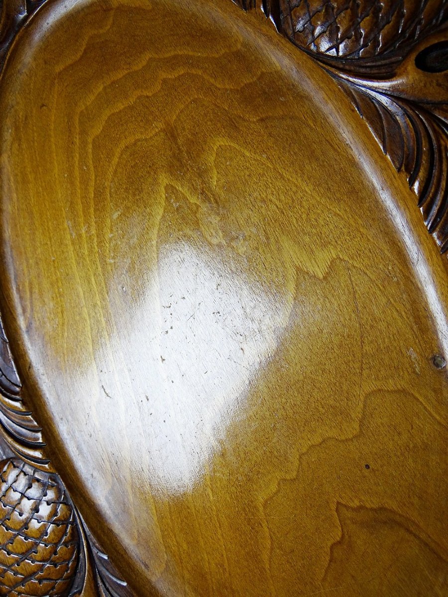 Plateau bois sculpté décor de pommes de pin style art nouveau XXe-photo-5