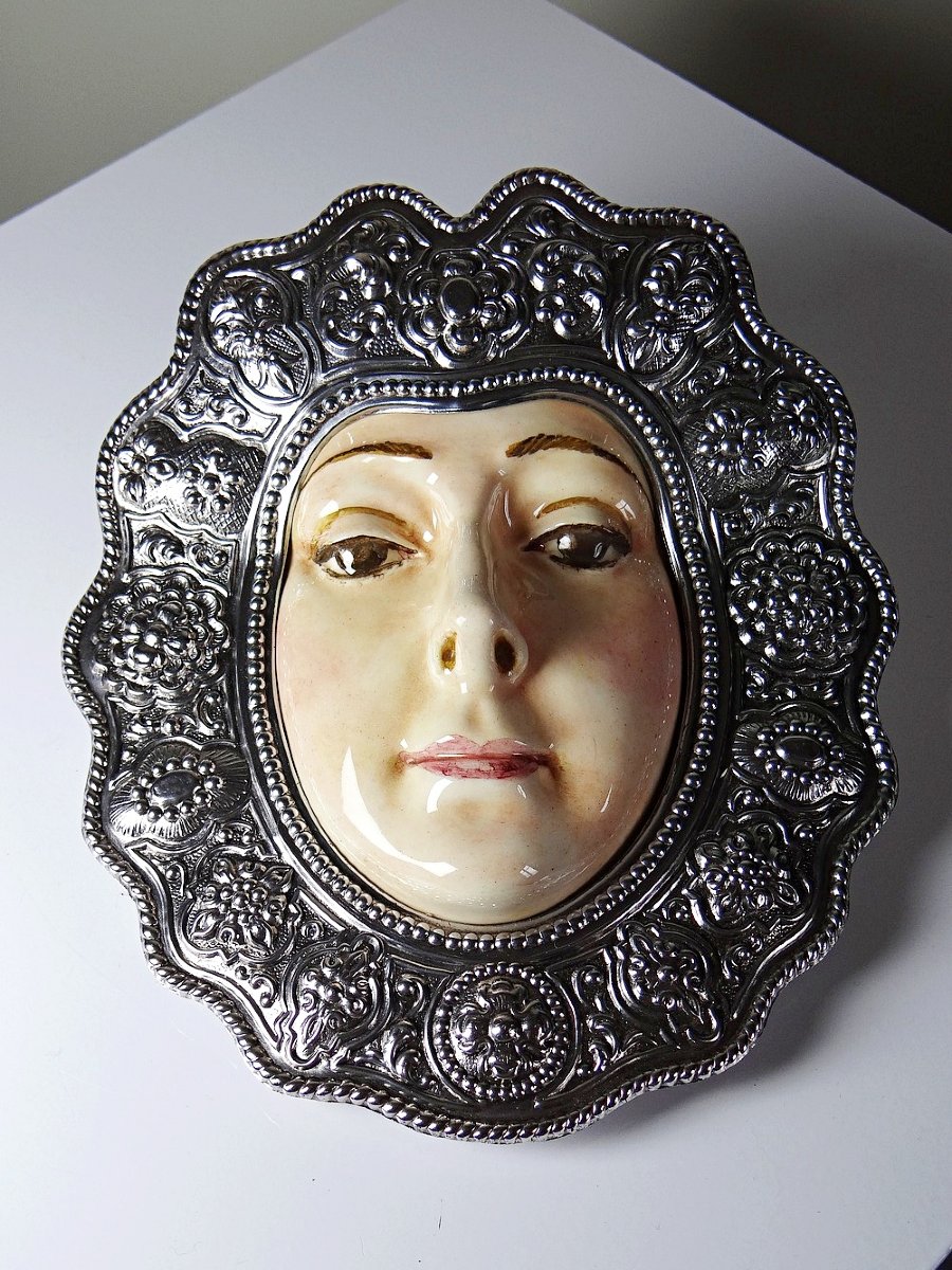 Ex-voto Mural Virgen Del Rocío Ceramic And Embossed Metal, Spain 20th Century-photo-2