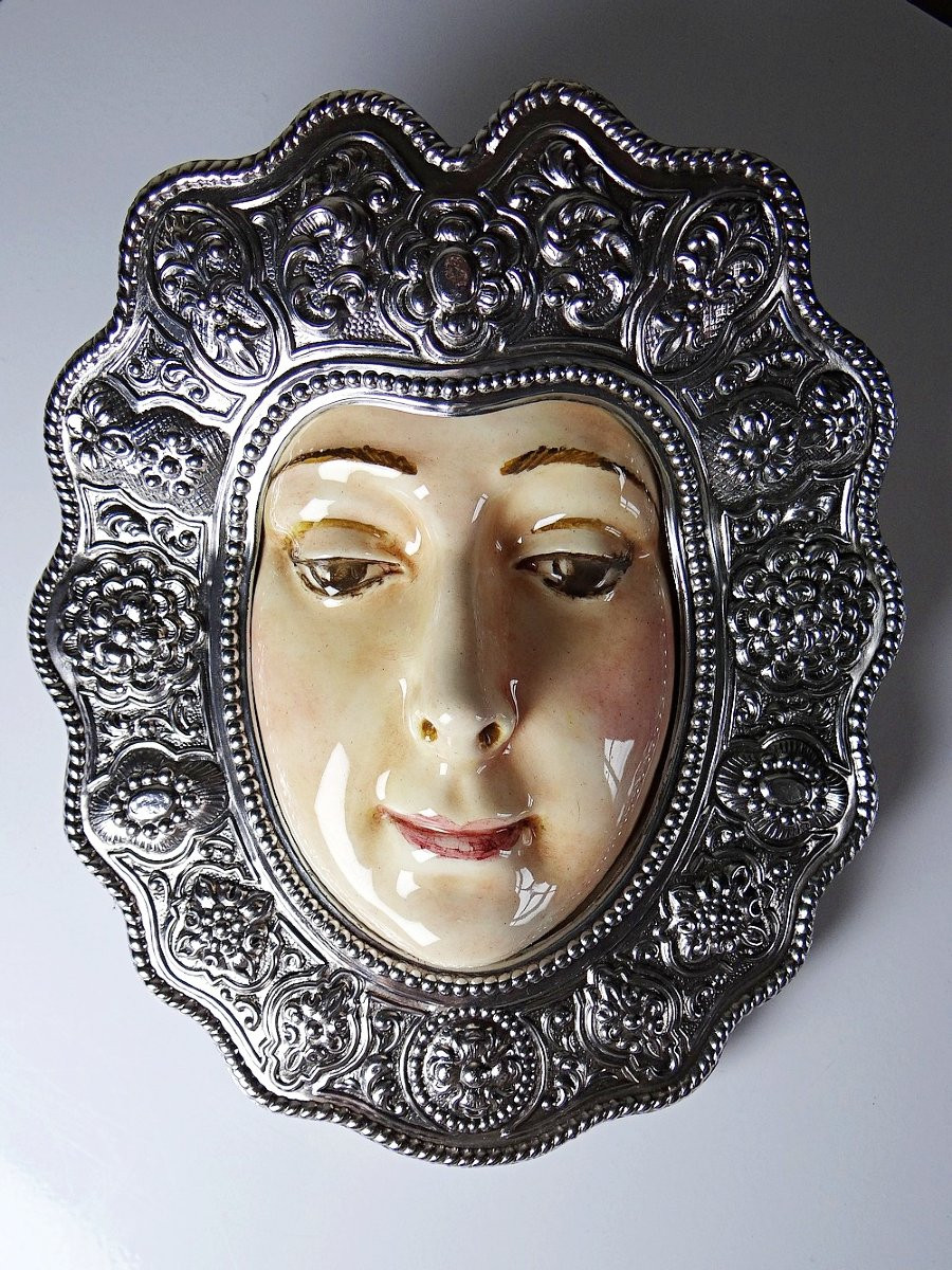 Ex-voto Mural Virgen Del Rocío Ceramic And Embossed Metal, Spain 20th Century-photo-3