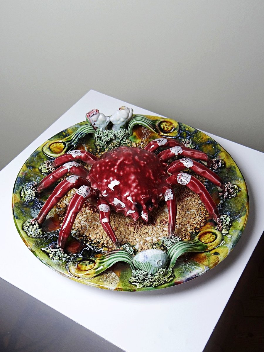 Assiette barbotine crabe trompe-l’œil Caldas da Rainha Portugal XXe-photo-3