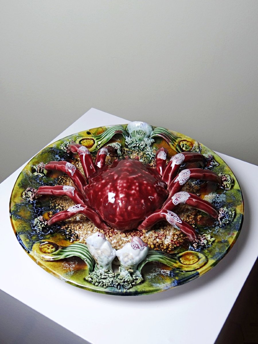 Assiette barbotine crabe trompe-l’œil Caldas da Rainha Portugal XXe-photo-3