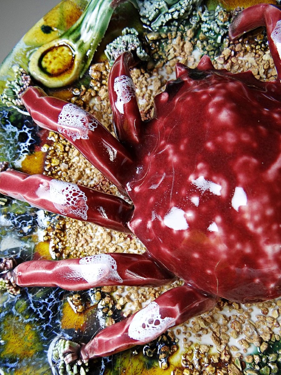 Assiette barbotine crabe trompe-l’œil Caldas da Rainha Portugal XXe-photo-6