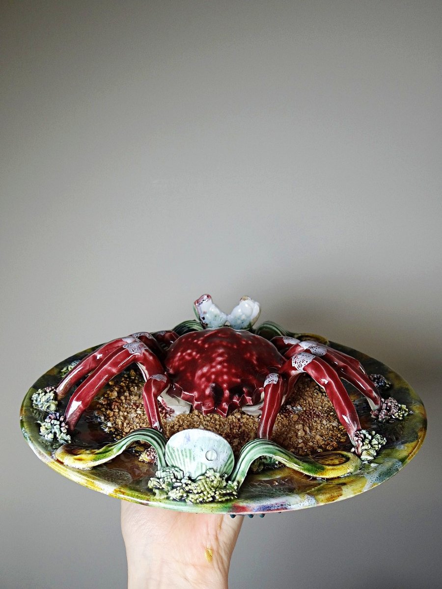 Assiette barbotine crabe trompe-l’œil Caldas da Rainha Portugal XXe-photo-8