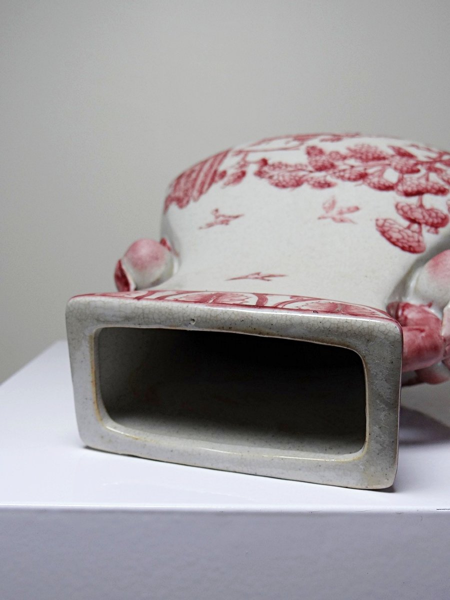 Pink Chinoiserie Baluster Vase, Peach Handles, Staffordshire Style England XIX-xxth Century-photo-7