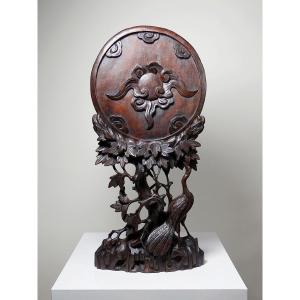 Grand panneau paravent de table d'Asie XIXe bois de rose sculpté