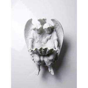 Fine Bisque Porcelain Holy Water Font With Two Angels, Antique, 1900-1930, Germany