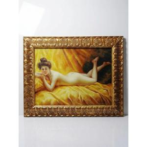 Oil Painting On Canvas "nude With Cushion" "the Lazy Woman" After Daniel Hernández Morillo
