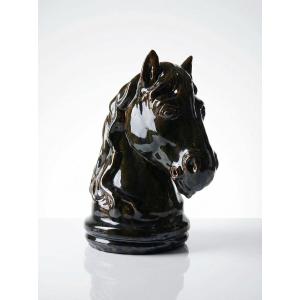 Vintage 1980s Glazed Terracotta Horse Or Chess Knight Head