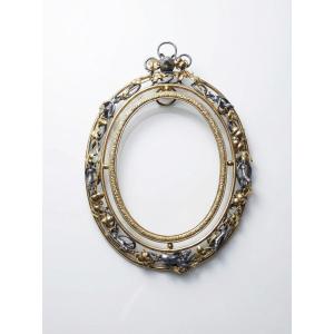 Antique Art Nouveau Wall Frame, Late 19th Century, Hunting Scene Decoration, Openwork Relief, Metal