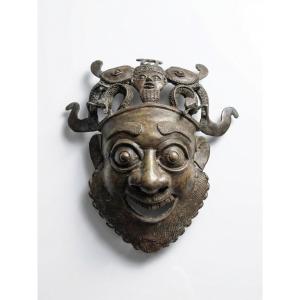 Vintage African Wall Mask In Lost-wax Bronze From Bamoun, Cameroon, 1960s-1980s 