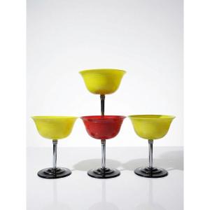 4 coupes à dessert Art Déco en Nudawn & Catalin, Canada, années 1930