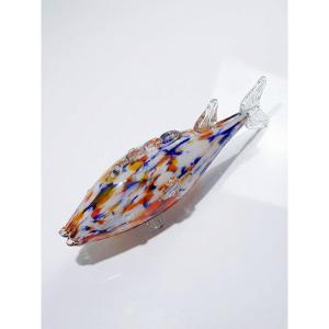Poisson décoratif verre soufflé moucheté années 70-80
