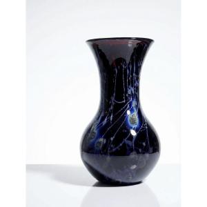 Large Purple Art Glass Vase With Silver Inclusions, 1960-1970, Studio Glass