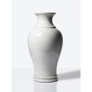 Large Baluster Vase In White Crackled Earthenware, Chinese Style, 20th Century