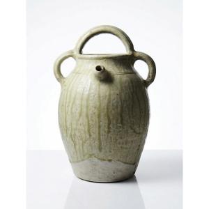 Cruche en grès émaillé vert à la cendre Puisaye fin XIXe début XXe