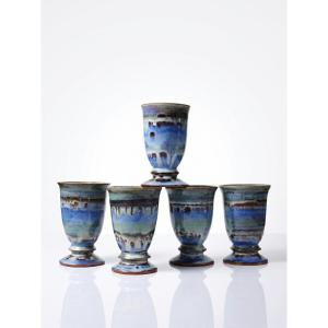 Lot Of 5 Glazed Ceramic Mazagrans, 1960-1980s