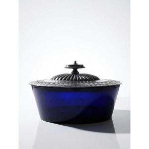 Victorian Candy Box Att. George T. & Co Cobalt Glass And Silver-plated Metal 19th Century