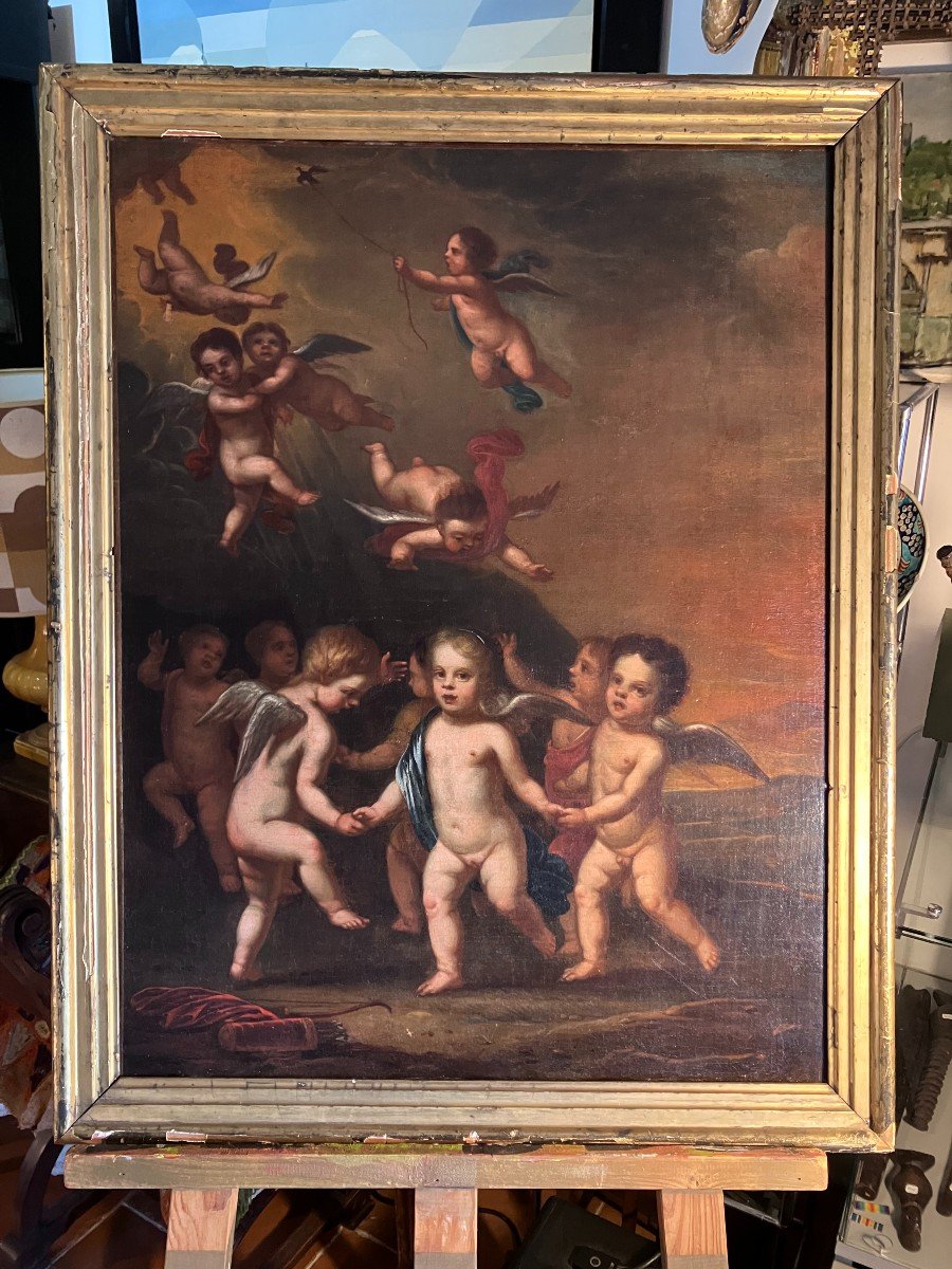 "putti Dance" Italian School Painting From The 18th Century