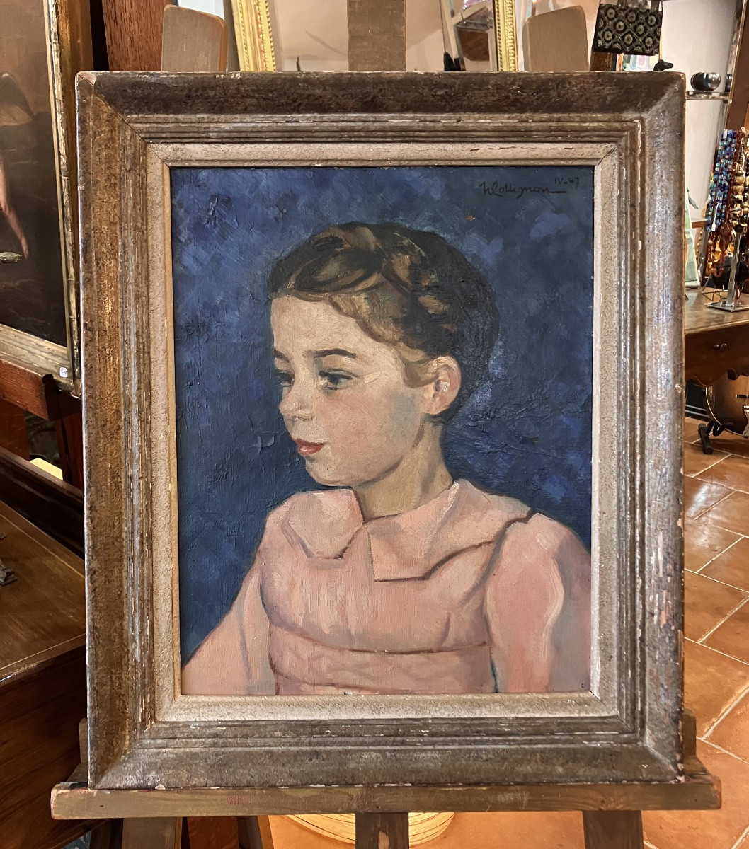 Painting Hst Portrait Of A Child Signed Collignon And Dated Iv-47