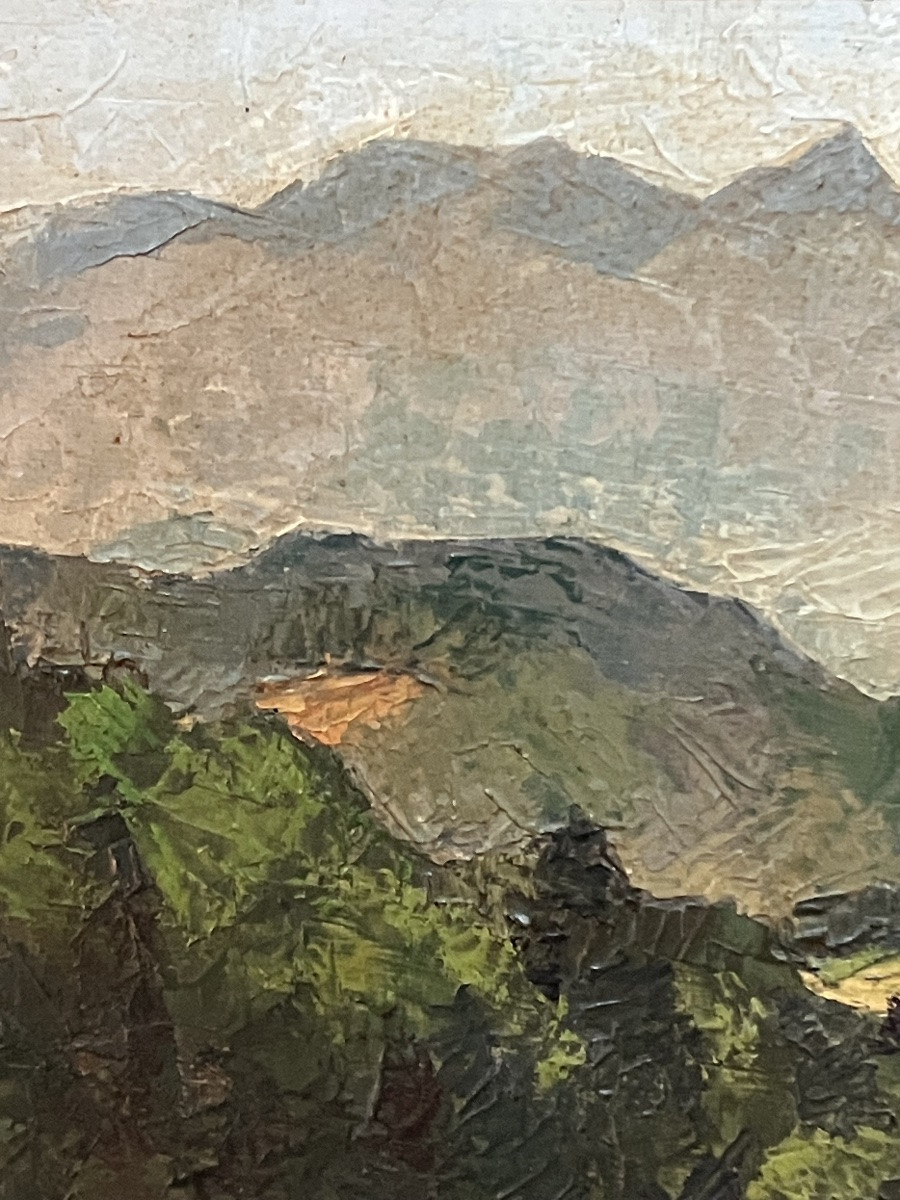 Painting Of A Landscape Of Haute Savoie, Oil On Panel, Monogrammed Hc For Collignon, Dated 1952-photo-4