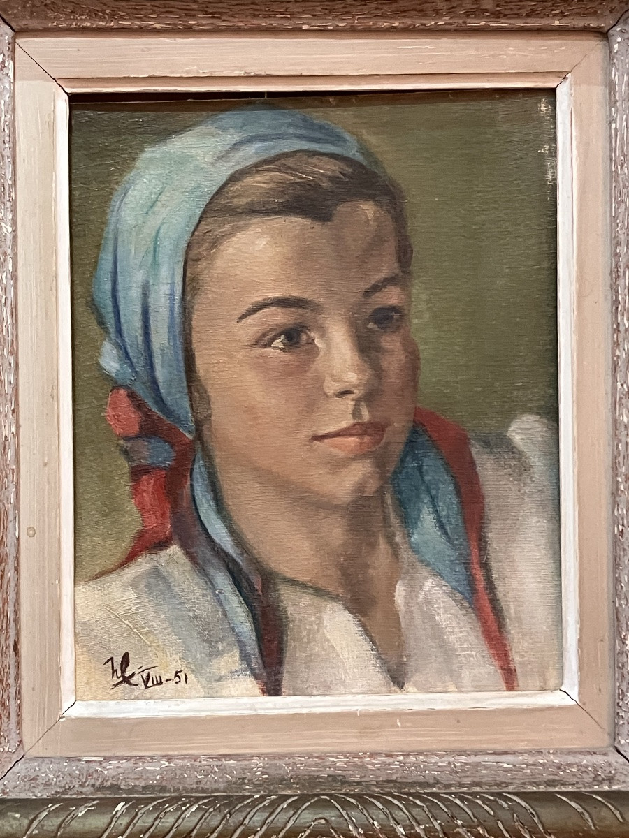 Tableau huile sur carton portrait de savoyarde ? monogrammé HC pour H Collignon et daté VIII-51-photo-2