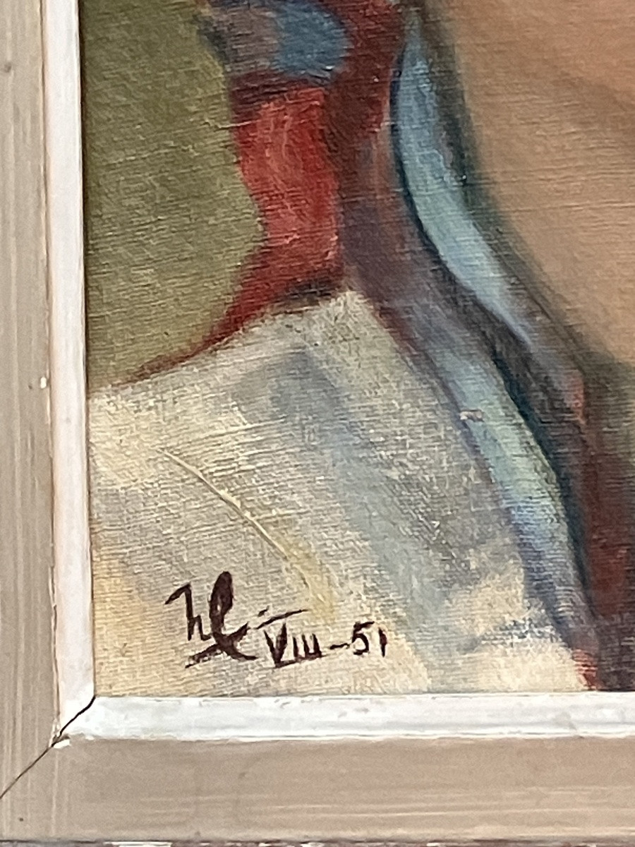 Tableau huile sur carton portrait de savoyarde ? monogrammé HC pour H Collignon et daté VIII-51-photo-3