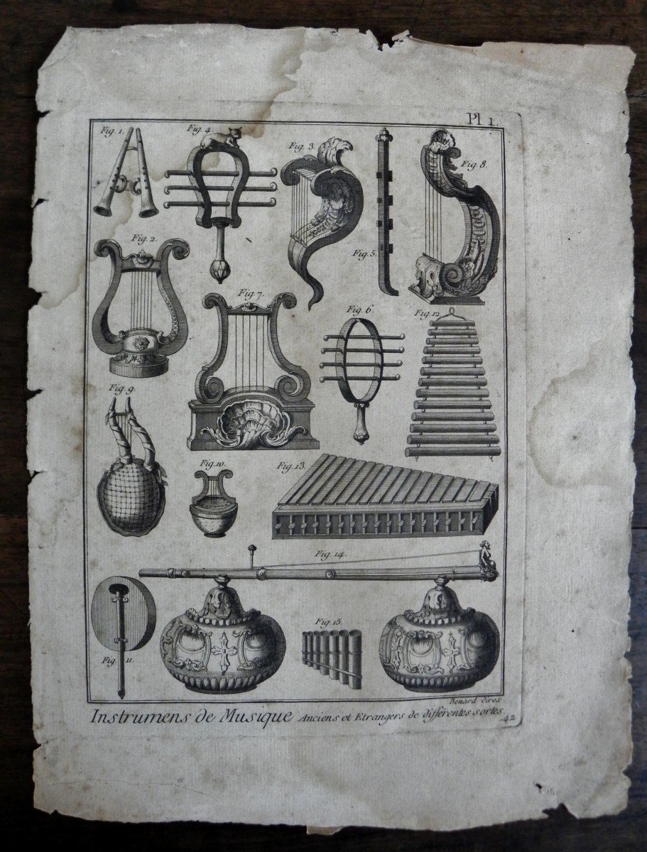  Original Engravings Plates Of Musical Instruments Encyclopedia Diderot And d'Alembert, 18th C-photo-4