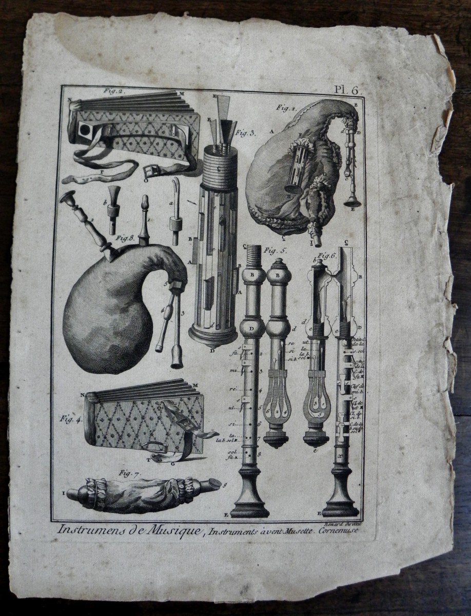  Original Engravings Plates Of Musical Instruments Encyclopedia Diderot And d'Alembert, 18th C-photo-3